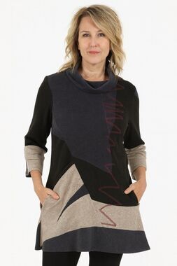 Vtg Damee Women M Pullover Colorblock Cowl neck Artsy Boho Office Sweater Dress